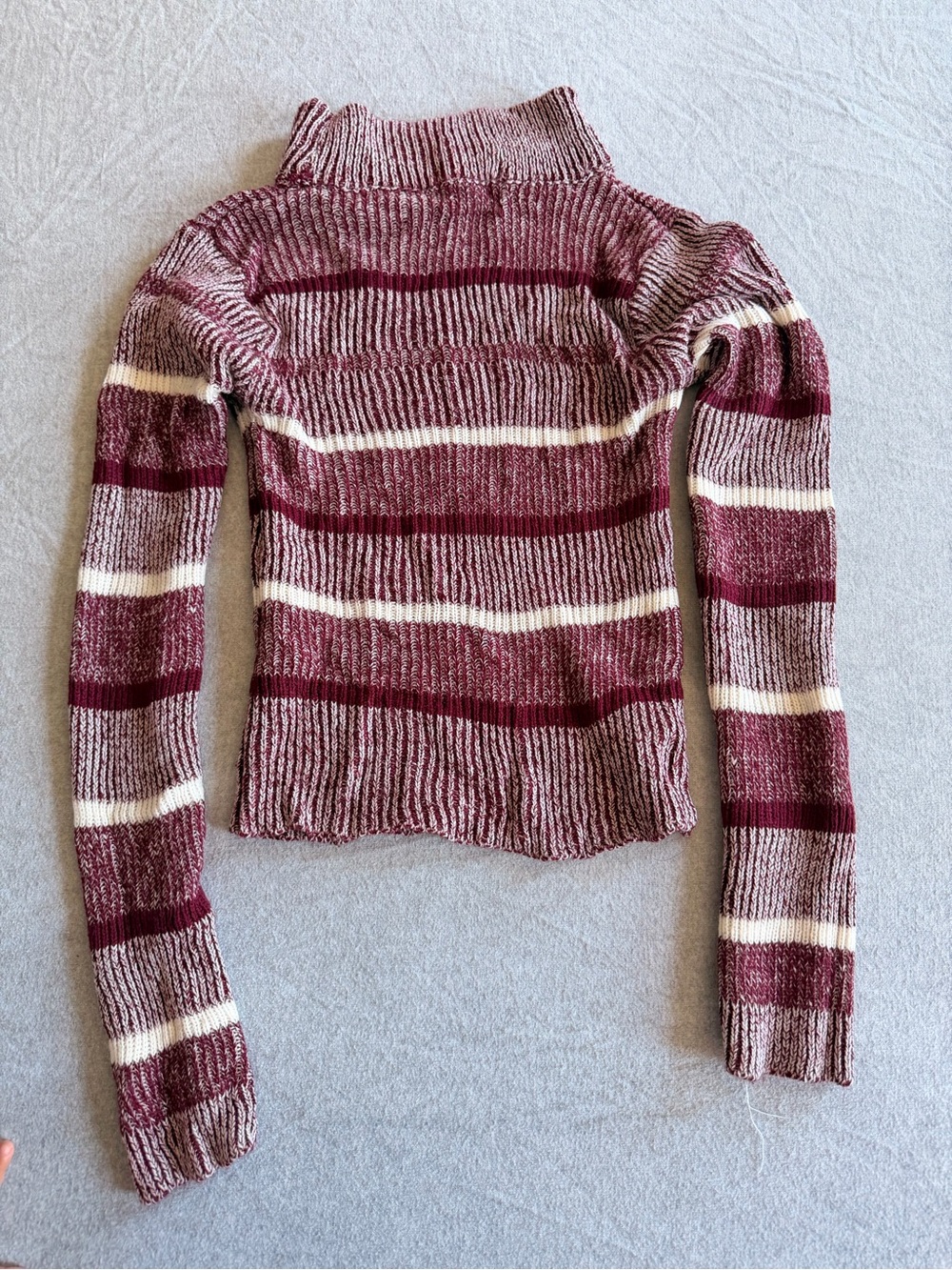 Striped Mock Neck Women’s Sweater - Burgundy & Cream